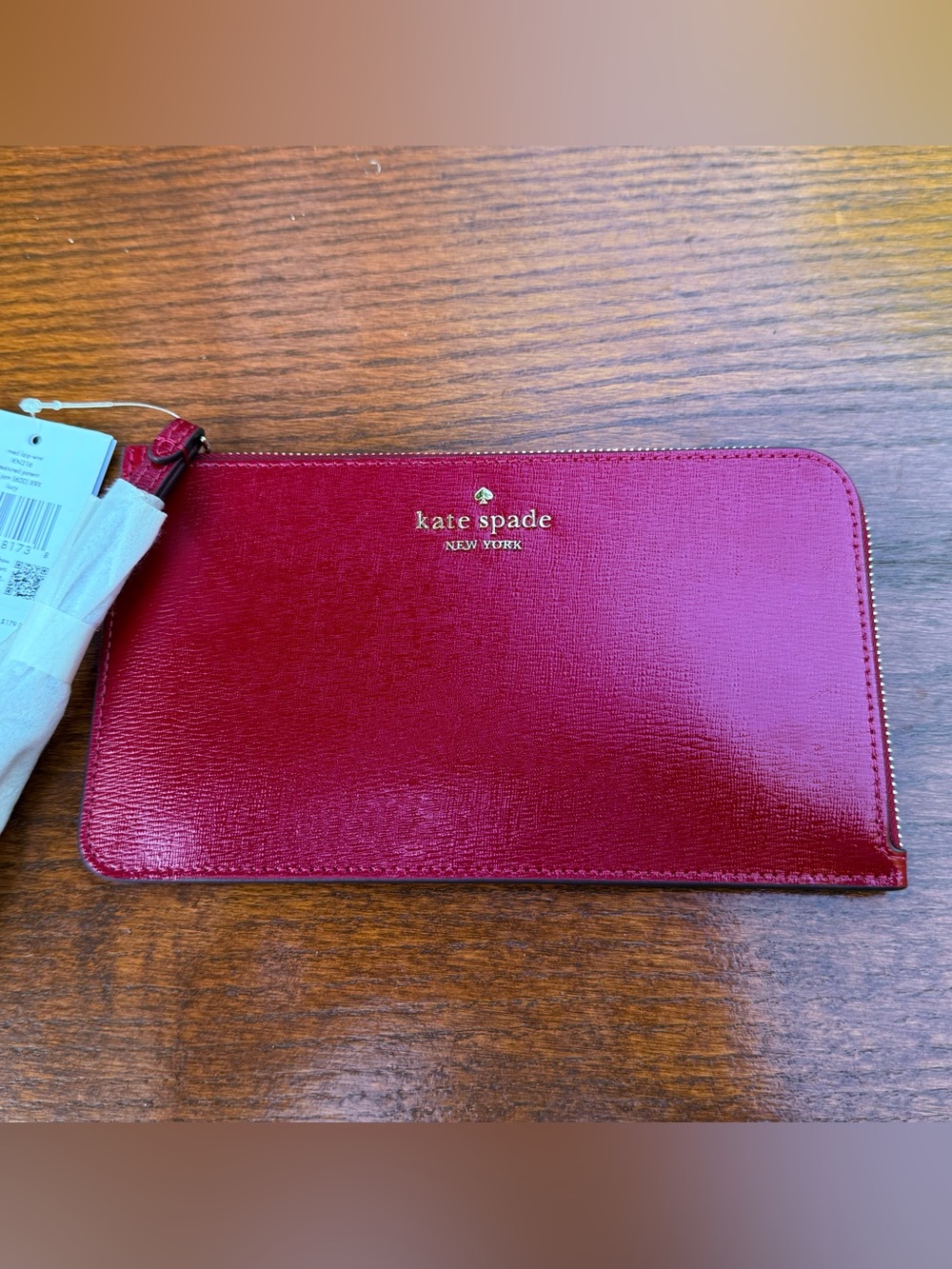 NWT Kate Spade Lucy L-Zip Wristlet Red Jam Patent Leather